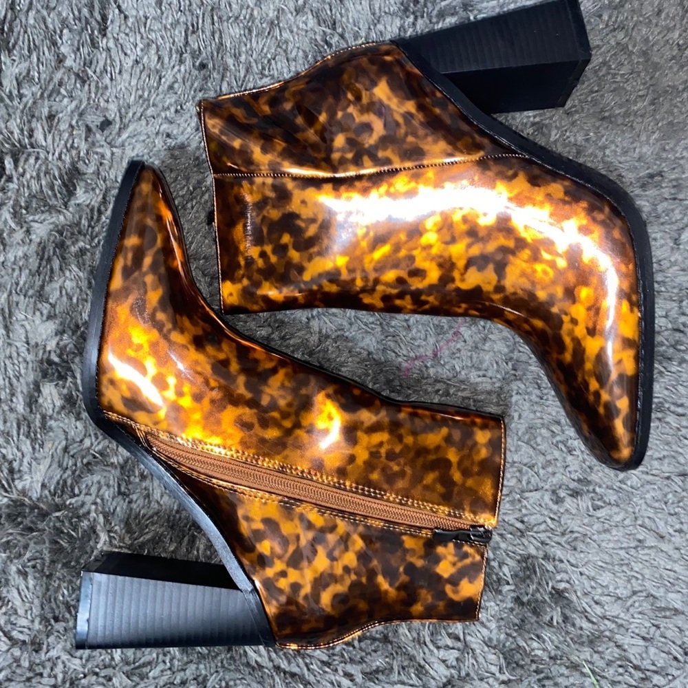 Tortoise Faux Leather Ankle Boots